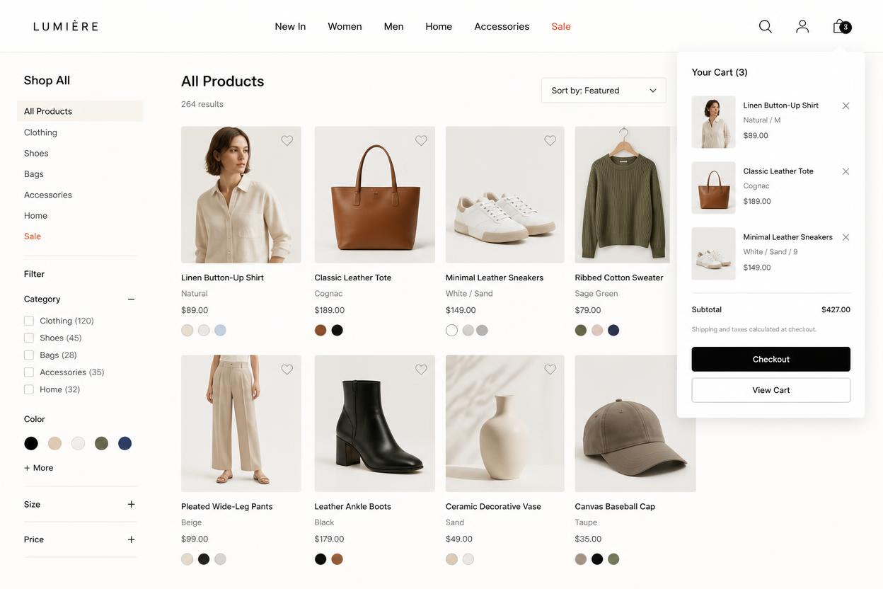 Lumière — Shopify store we designed and built